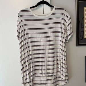 American Eagle Outfitters White, Maroon, and  Black Striped Tee